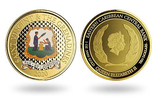 мир и правосудие прославляют инвестиционные монеты из золота Сент-Винсент и Гренадин
