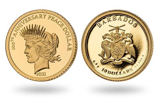 золотая монета Барбадоса Мирный доллар