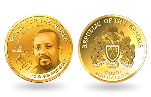 золотые монеты Гамбии с портретом Абия Ахмеда Али
