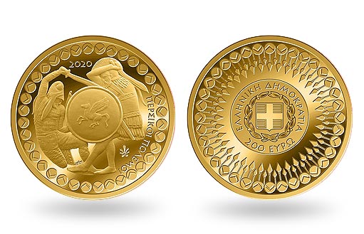 победа в Греко-Персидской войне увековечена на золотой монете Греции