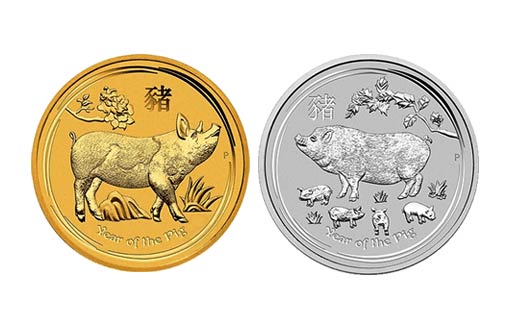 золотые монеты Год Свиньи 2019