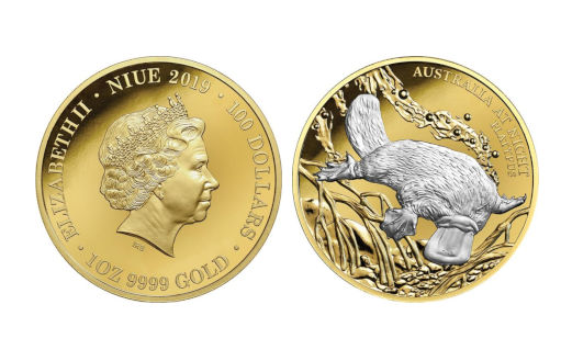 на золотых монетах Ниуэ изображен утконос