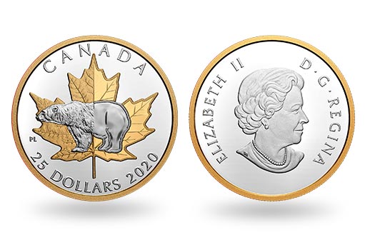 символам Канады посвящена монета из серебра с позолотой