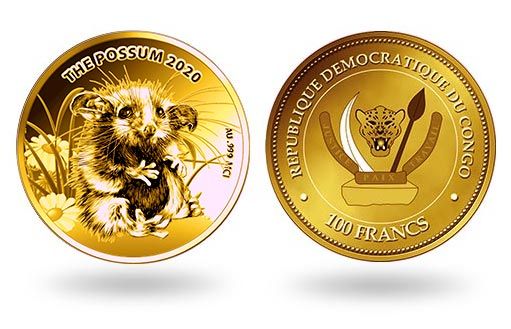 милый опоссум изображен на золотых монетах Конго