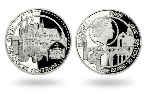 центральная часть Праги изображена на платиновых монетах Ниуэ