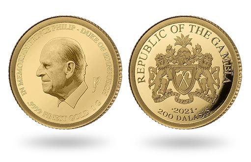 по заказу Гамбии отчеканили золотую памятную монету Принц Филипп