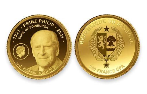 Сенегальская золотая монета по случаю ухода из жизни Филиппа Эдинбургского