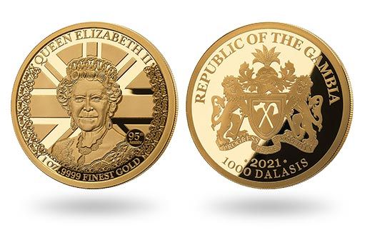 по заказу Гамбии отчеканены золотые монеты в честь 95-летия Королевы Елизаветы II