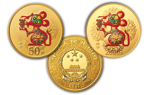 золотые монеты с селективной окраской к году Крысы