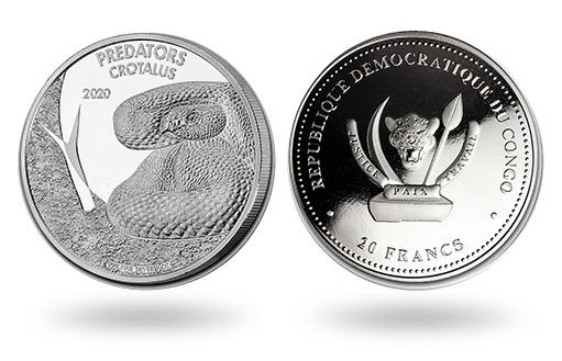 гремучая змея изображена на серебряных монетах Конго