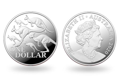стадо скачущих кенгуру на серебряных монетах Австралии
