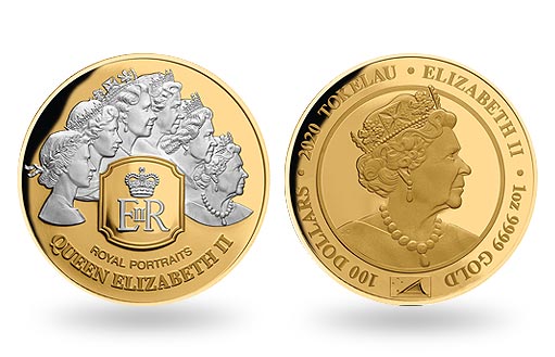 шесть портретов Елизаветы II на золотой монете Токелау
