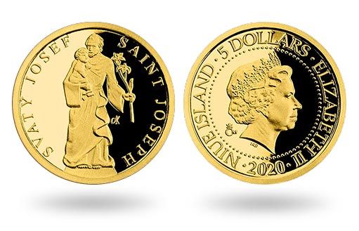 Иосиф Обручник изображен на золотых монетах Ниуэ