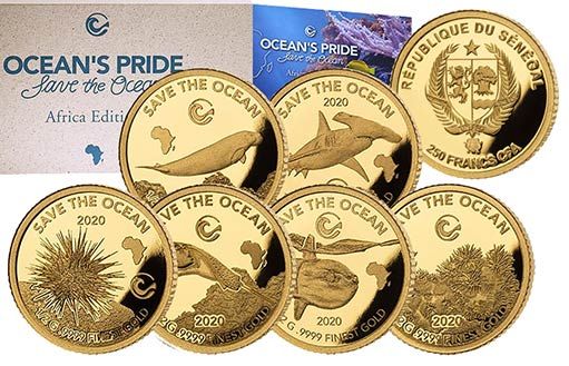 коллекция золотых монет шести стран Гордость океанов