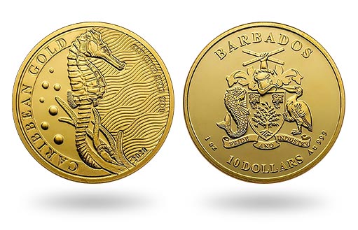 морской конек украшает инвестиционные монеты Барбадоса