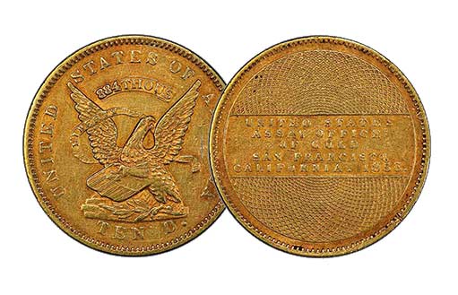золотая монета США 1853 года номиналом  $10 долларов