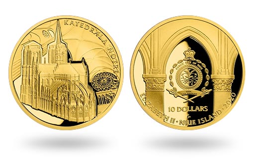 набор из четырех золотых монет Ниуэ посвящен истории Нотр-Дама-де-Пари