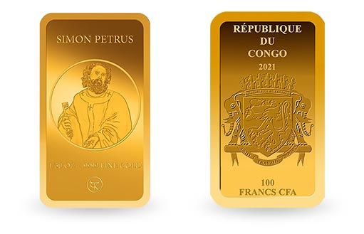 по заказу Конго отчеканена золотая монета с Апостолом Петром