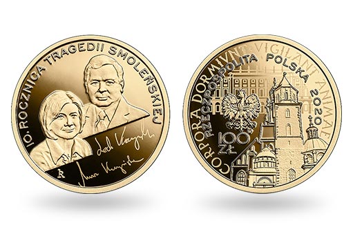 память о крушении самолета в Смоленске на золотой монете Польши