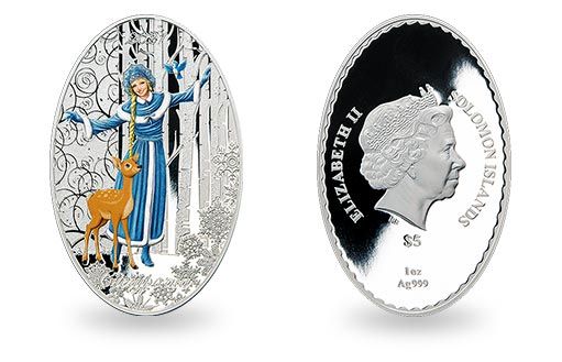 серебряные монеты для подарка к новому году посвящены Снегурочке