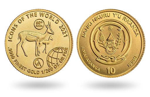 Руанда выпустила золотую монету к юбилею 60 лет Спрингбок