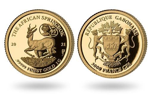 золотую монету Габона посвятили антилопе Спрингбок
