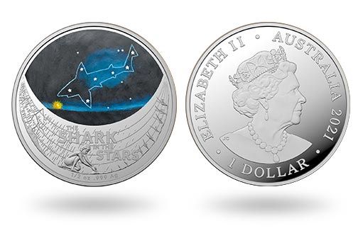 Австралийская серебряная инвестиционная монета с акулой в небе