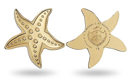 для Палау изготовили памятную золотую монету в виде морской звезды