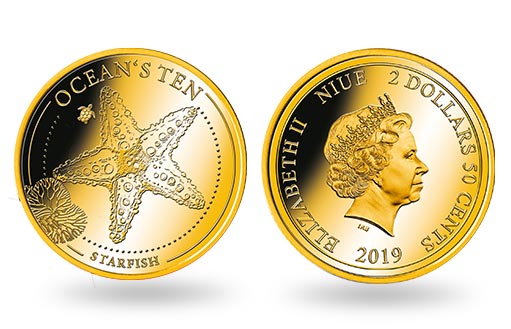 памятные золотые монеты Ниуэ с изображением морской звезды