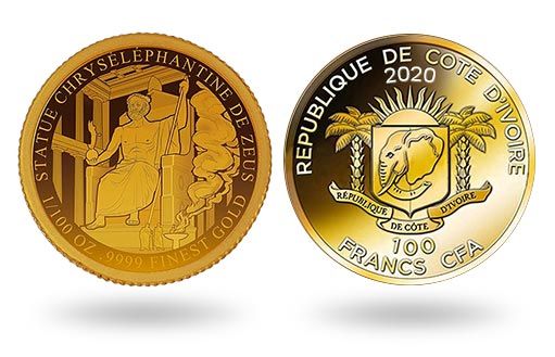 статуя Зевса возвышается на золотых монетах Кот-д’Ивуара