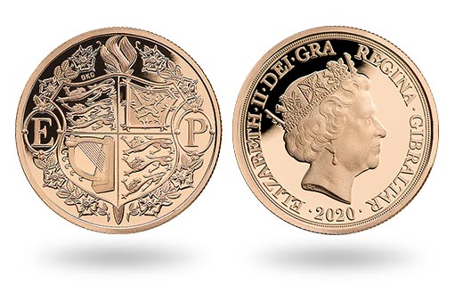 монета из золота с изображением герба Ее Величества королевы Елизаветы II