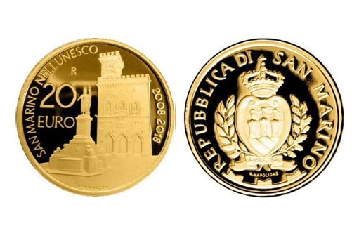 Памятная золотая монета «Сан-Марино в ЮНЕСКО»