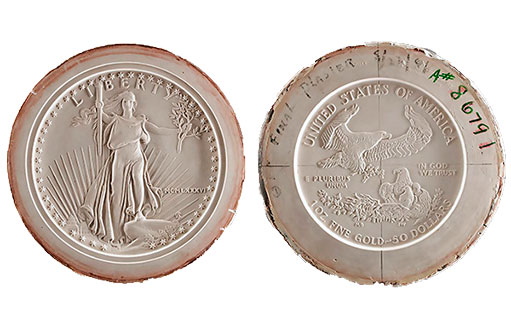 гипсовые формы для аверса и реверса золотой монеты Американский Орел 1986 года