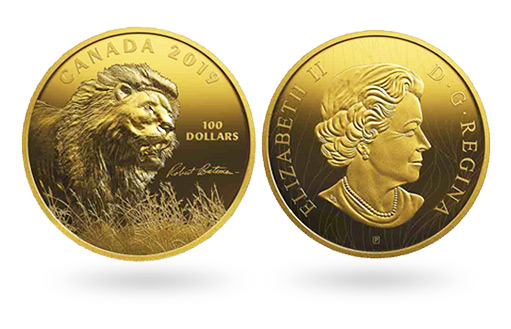 Серебряная позолоченная монета Лев Канады