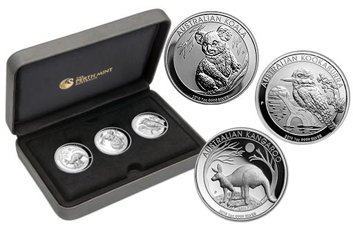 австралийский набор серебряных монет с животными-символами страны