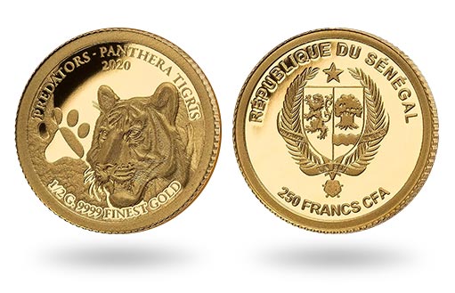 Золотая монета Сенегала с изображением тигра