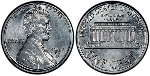 Алюминиевый цент Линкольна 1974-D