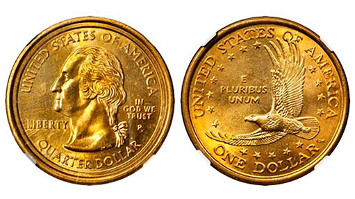 Доллар Сакагавеи 2000 и Четвертак «Мул» Вашингтона