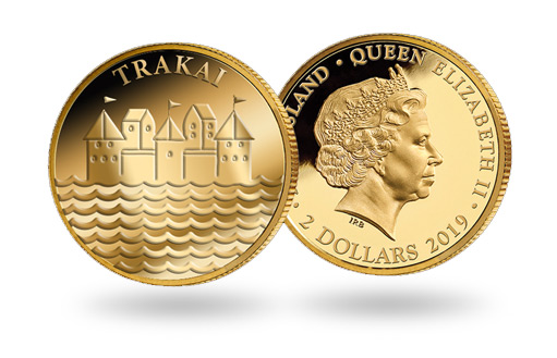 литовский замок на золотой монете Ниуэ