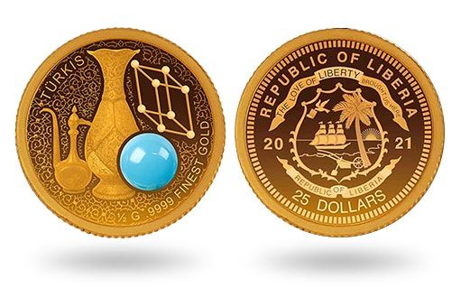 золотая монета Бирюза выпущена в Либерии