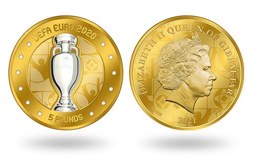 официальный трофей UEFA Euro 2020 на золотых монетах Гибралтара