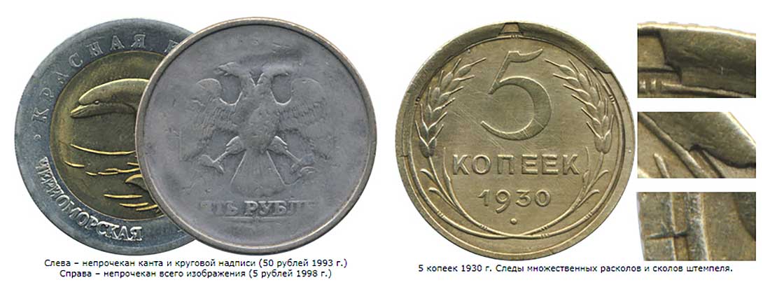 пример старинной монеты с дефектом чеканки недостаточного усилия, которое прикладывается при нанесении изображения