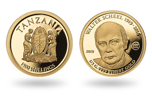 Вальтер Шеель на золотой монете Танзании