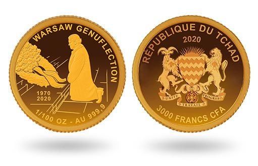 момент коленопреклонения в Варшаве запечатлен на золотой монете Чада