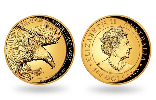 клинохвостый орел в горельефе на золотой монете Австралии