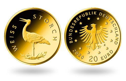 золотые монеты Германии с изображением белого аиста