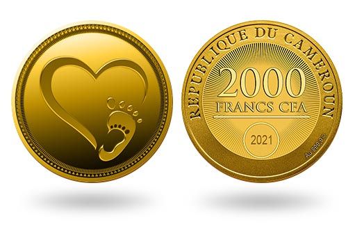 Камерунские золотые монеты в подарок к рождению ребенка