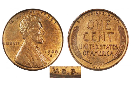 цент Линкольна VDB 1909 года
