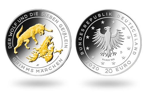 герои сказки братьев Гримм на серебряной монете Германии