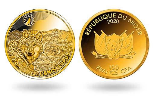 волк изображен на золотых монетах Нигера